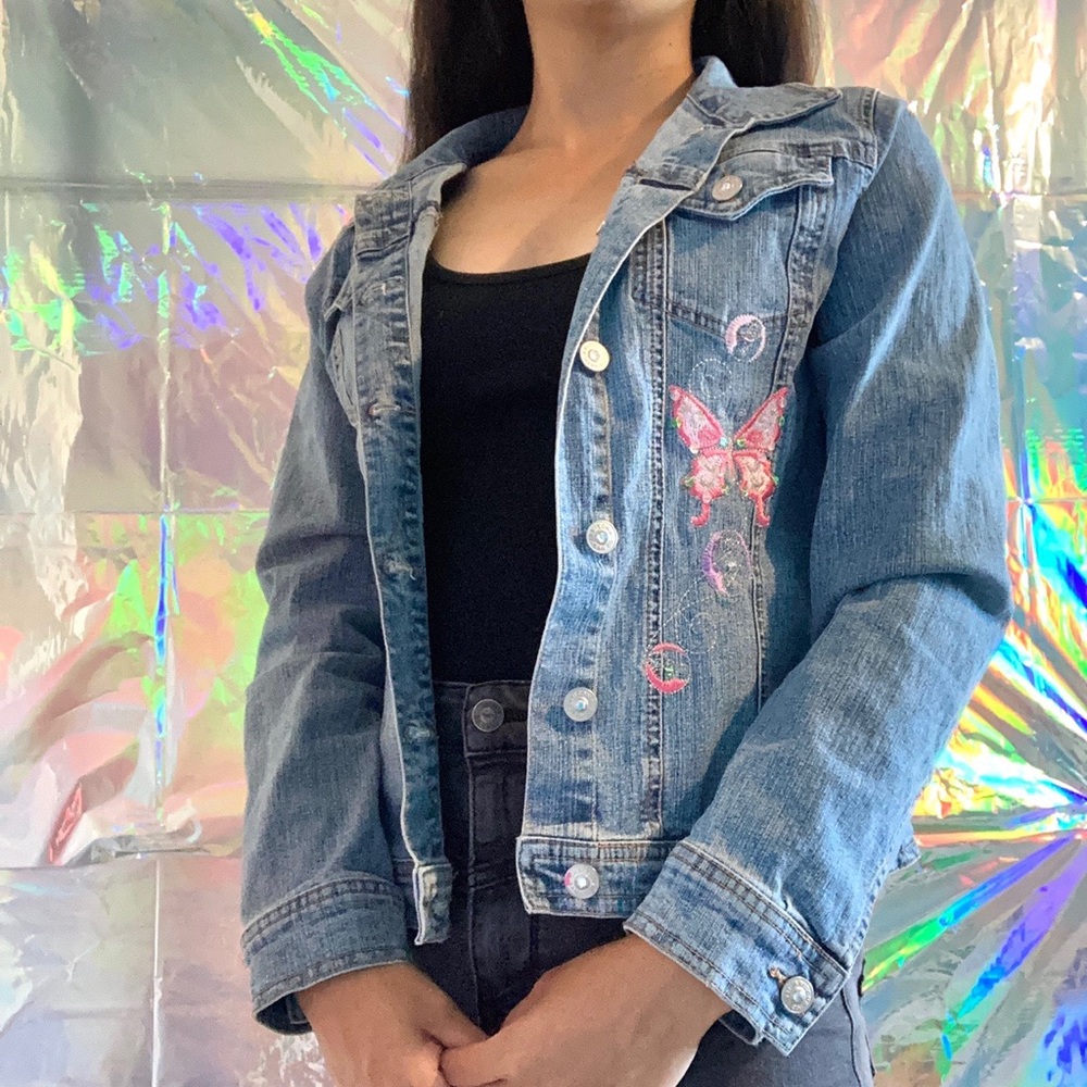 Butterfly Embroidered Denim Jacket